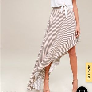 Lulu’s Tan and White Striped Maxi Skirt, size M